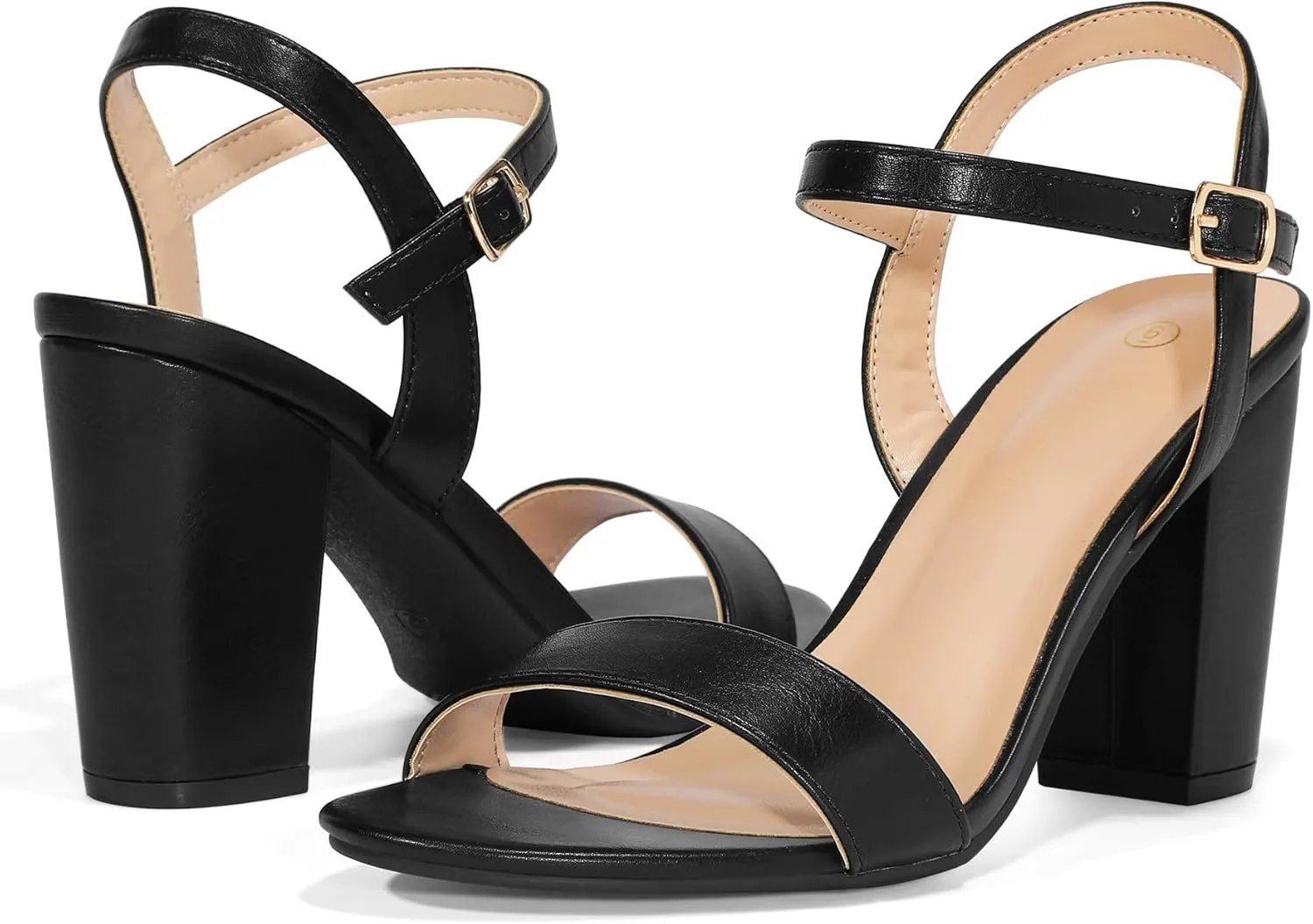 mysoft Women's Chunky Block Heels 3.3IN Open Toe Ankle Strap High Heeled Sandals Wedding Party Dress Pump Shoes
