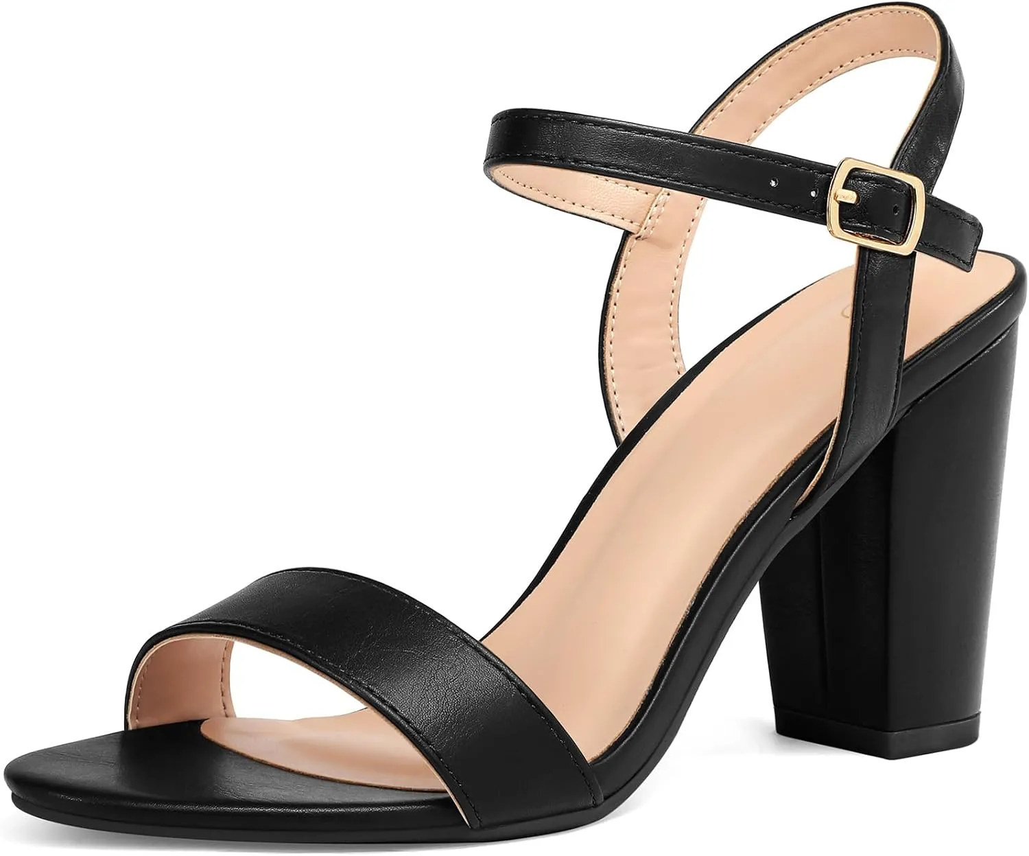 mysoft Women's Chunky Block Heels 3.3IN Open Toe Ankle Strap High Heeled Sandals Wedding Party Dress Pump Shoes