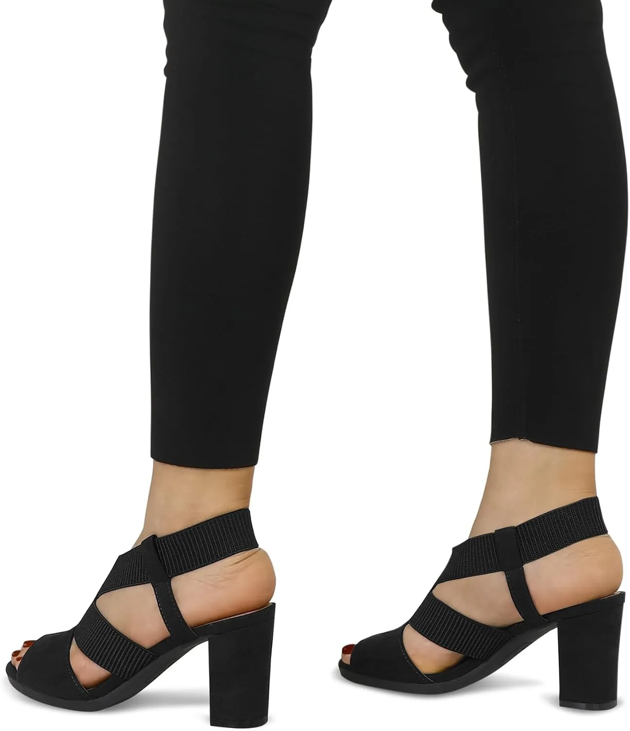 mysoft Women's Heeled Sandals with Elastic Ankle Strap Chunky Block Heel Open Toe Shoes
