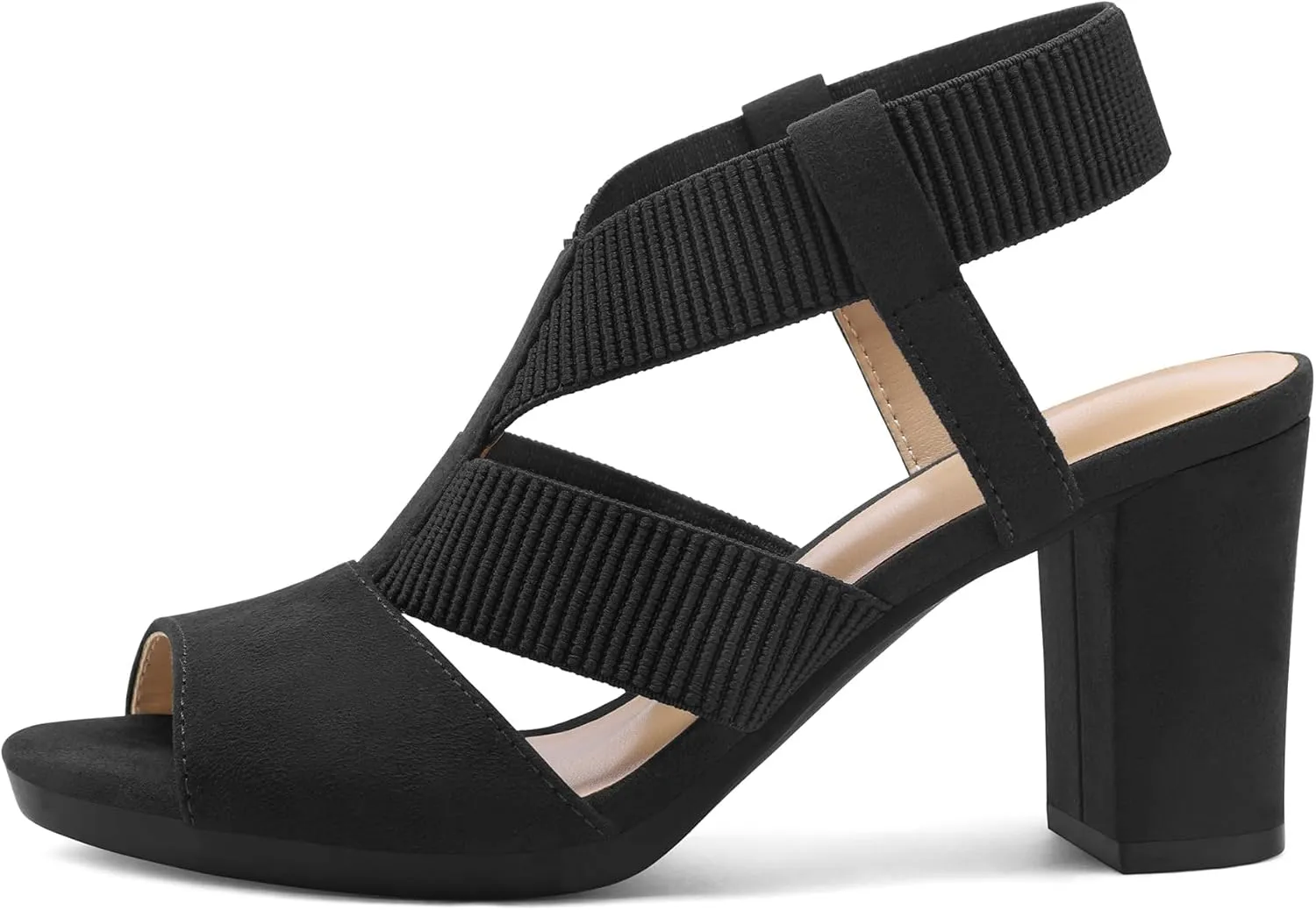 mysoft Women's Heeled Sandals with Elastic Ankle Strap Chunky Block Heel Open Toe Shoes