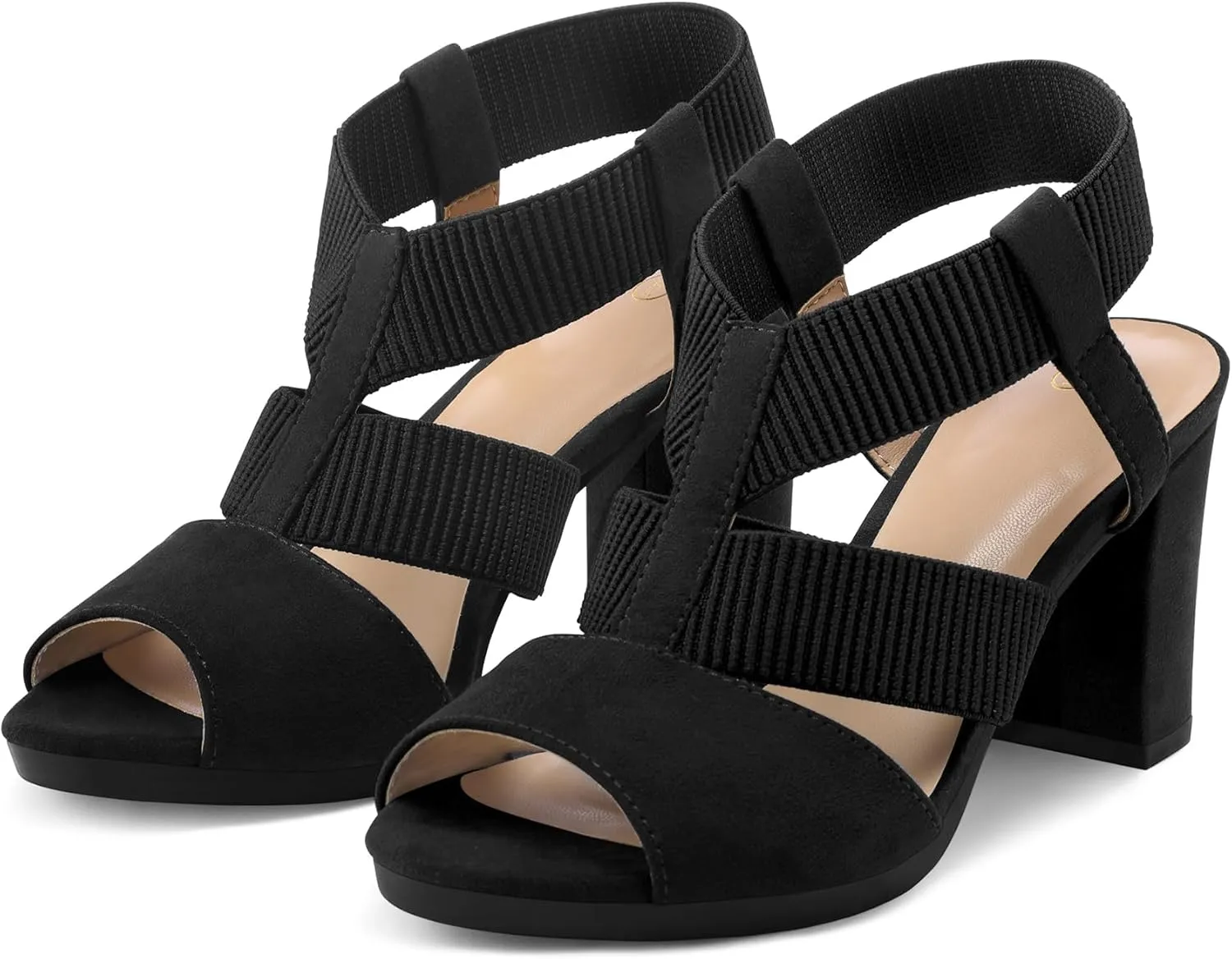 mysoft Women's Heeled Sandals with Elastic Ankle Strap Chunky Block Heel Open Toe Shoes