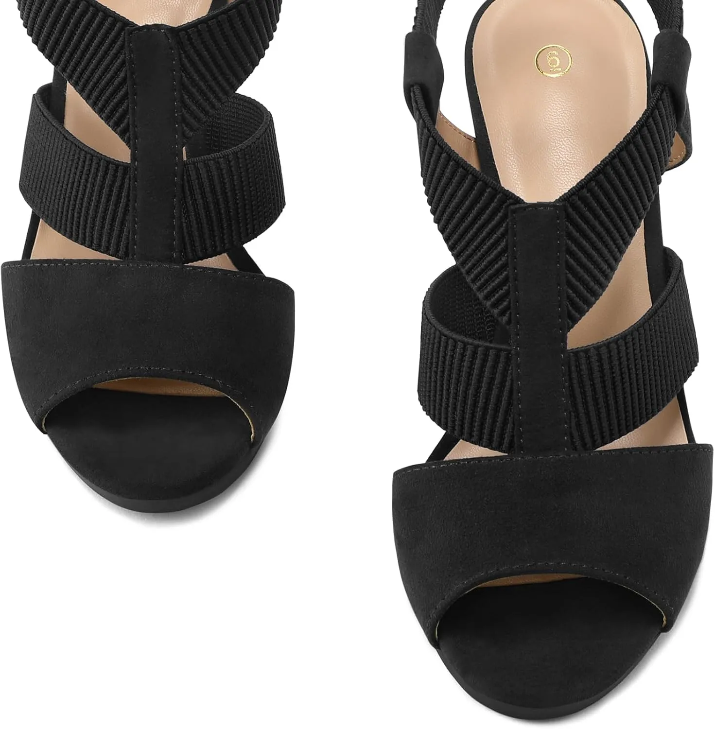 mysoft Women's Heeled Sandals with Elastic Ankle Strap Chunky Block Heel Open Toe Shoes