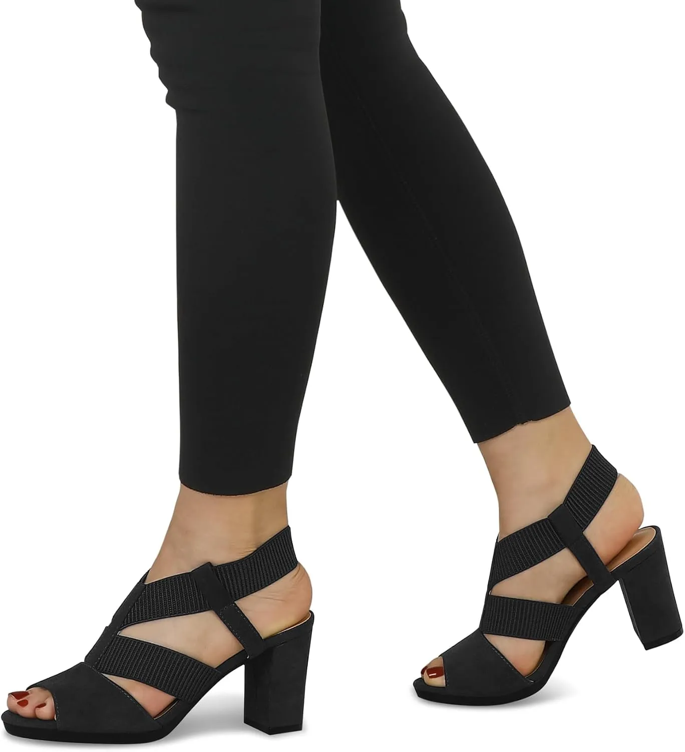 mysoft Women's Heeled Sandals with Elastic Ankle Strap Chunky Block Heel Open Toe Shoes