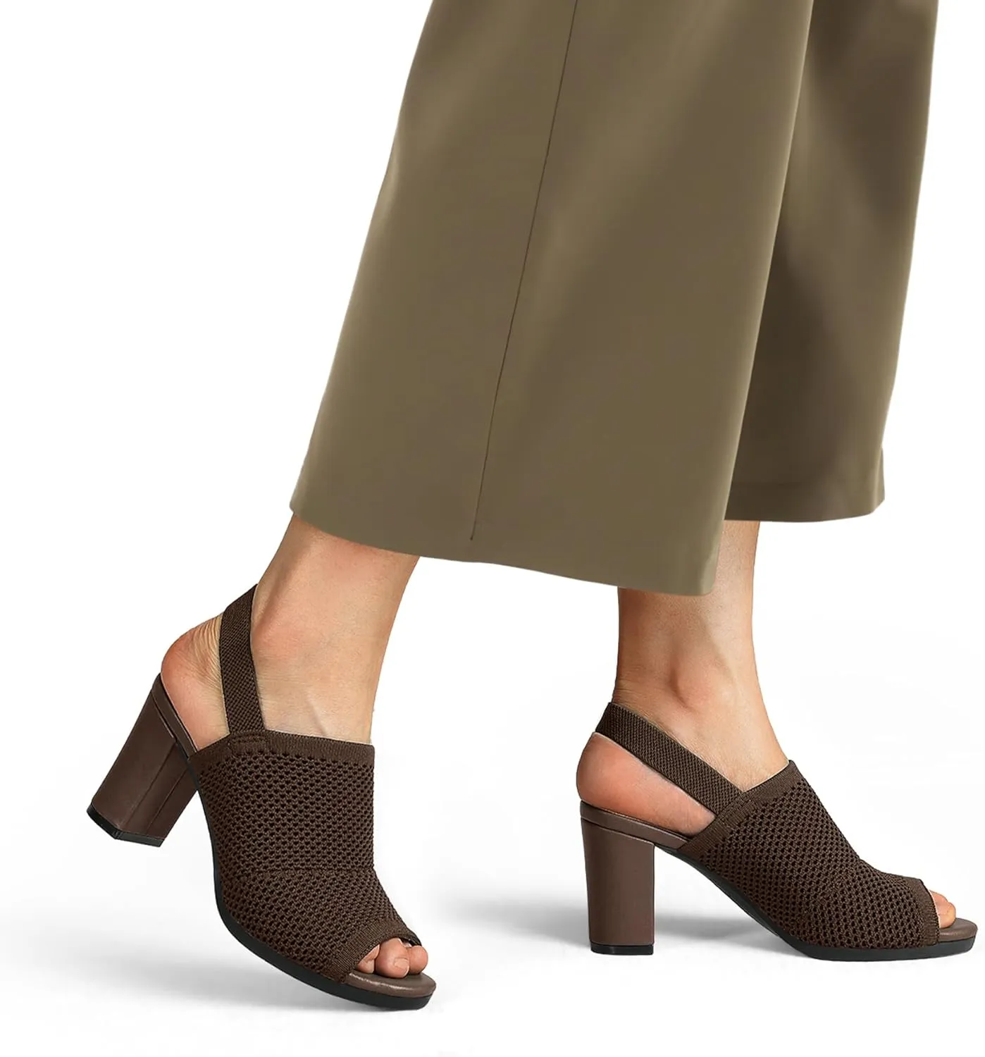 mysoft Women's Knit Chunky Block High Heels Elastic Slingback Open Toe 3 Inch Heeled Sandals