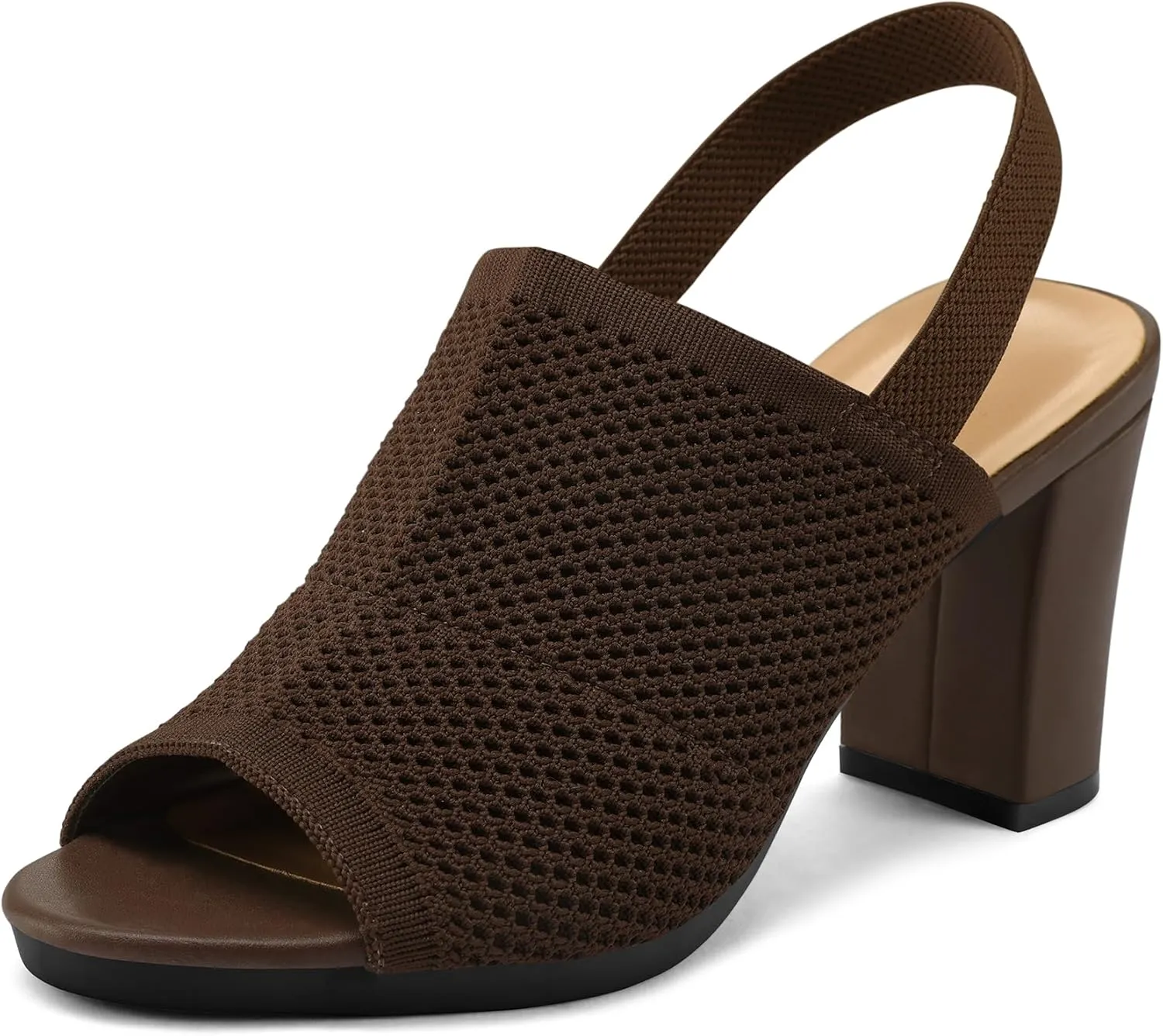 mysoft Women's Knit Chunky Block High Heels Elastic Slingback Open Toe 3 Inch Heeled Sandals