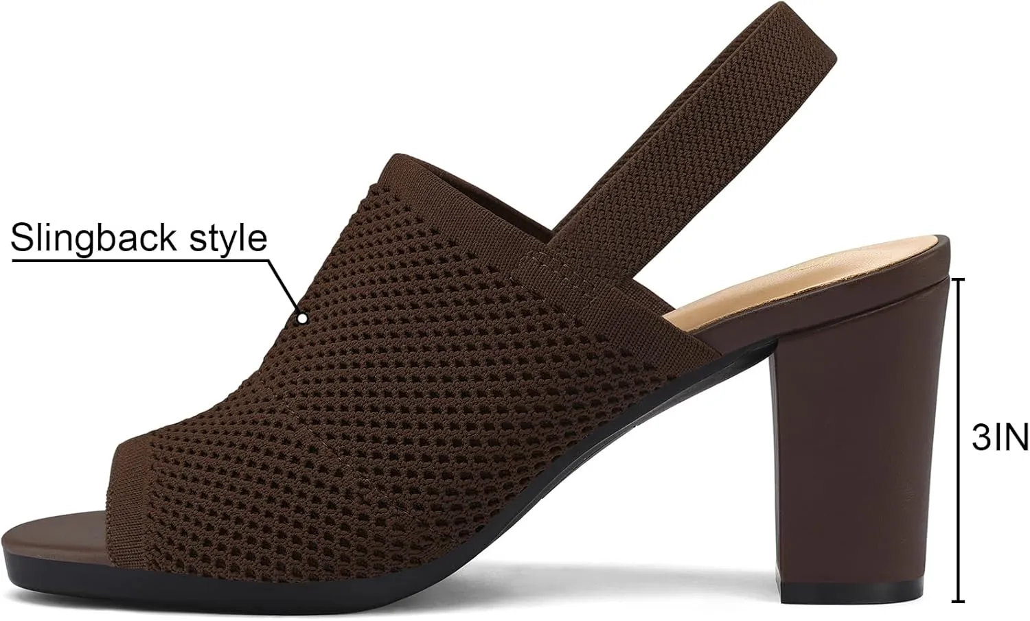 mysoft Women's Knit Chunky Block High Heels Elastic Slingback Open Toe 3 Inch Heeled Sandals