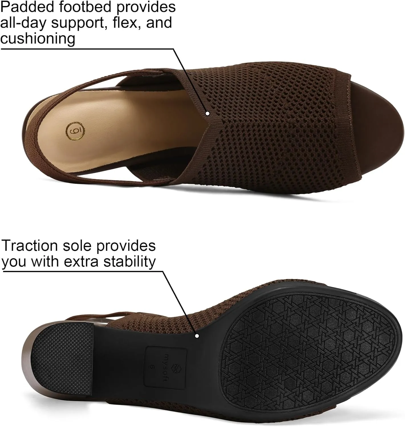 mysoft Women's Knit Chunky Block High Heels Elastic Slingback Open Toe 3 Inch Heeled Sandals