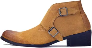 New Ankle Boots for Men Monk Strap High Heel Ankle Boots for Men Party Club Business Show Office for Holiday Pure Leather The First Layer of Cowhide(Suede Yellow,9)
