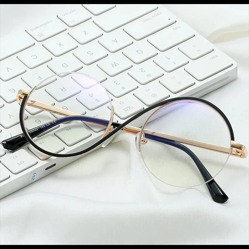 New Circular Shape Metal Half-Frame Optical Anti-Blue Glasses -Unique and Classy