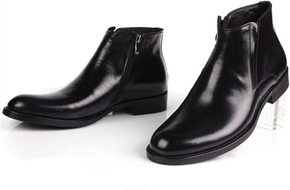 NEW For Men Ankle Boots Mens Zip Pointed High Top Boots Office For Club The First Layer Of Cowhide Genuine Pure Leather
