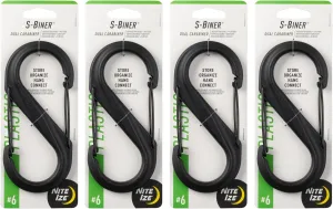 Nite Ize S-Biner Plastic Dual Carabiner - Durable Dual Carabiner with Wire Gate Closure for Organizing Keys & Keychain Attachments - Size 6, Black (4 Pack)