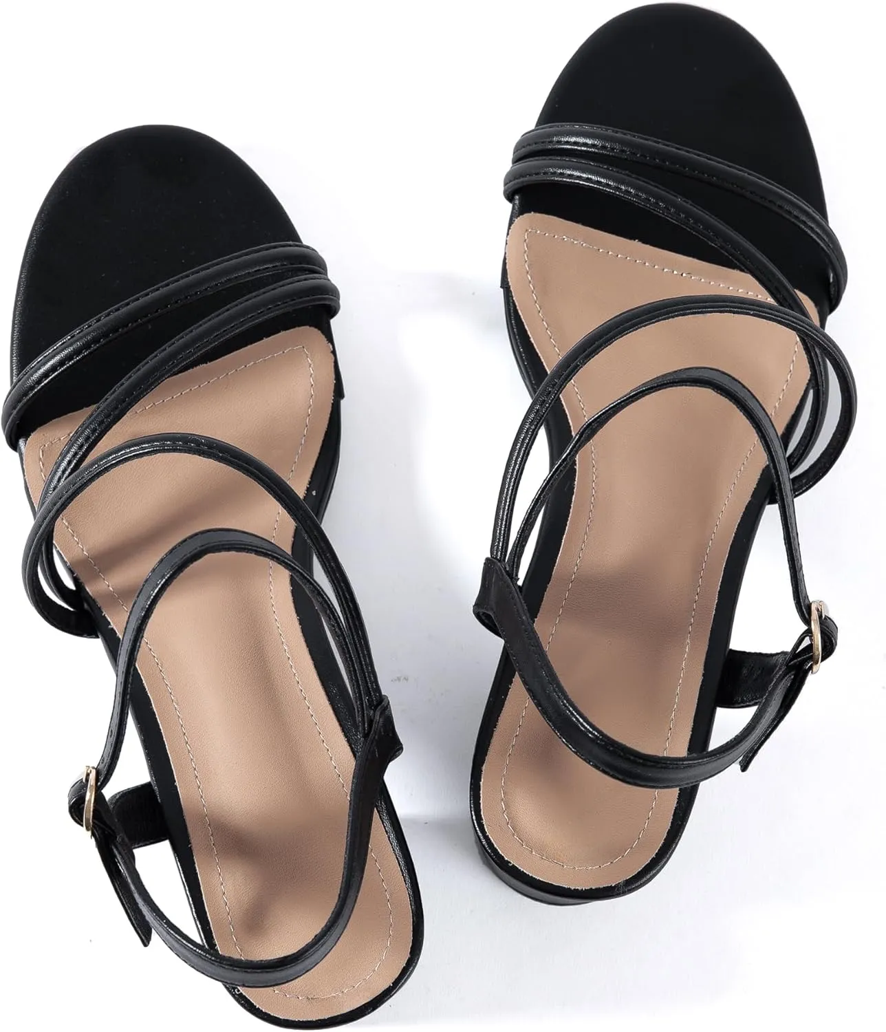 N.N.G Women Heels Sandals Ankle Strappy Roman Gladiator Festival Adjustable Chunky Boho Beach Goddess Vintage Italian Summer Casual Vacation Low Heel Chunky Block Leather Casual Square toe