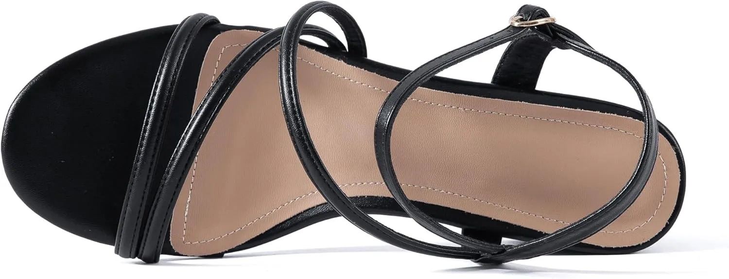 N.N.G Women Heels Sandals Ankle Strappy Roman Gladiator Festival Adjustable Chunky Boho Beach Goddess Vintage Italian Summer Casual Vacation Low Heel Chunky Block Leather Casual Square toe