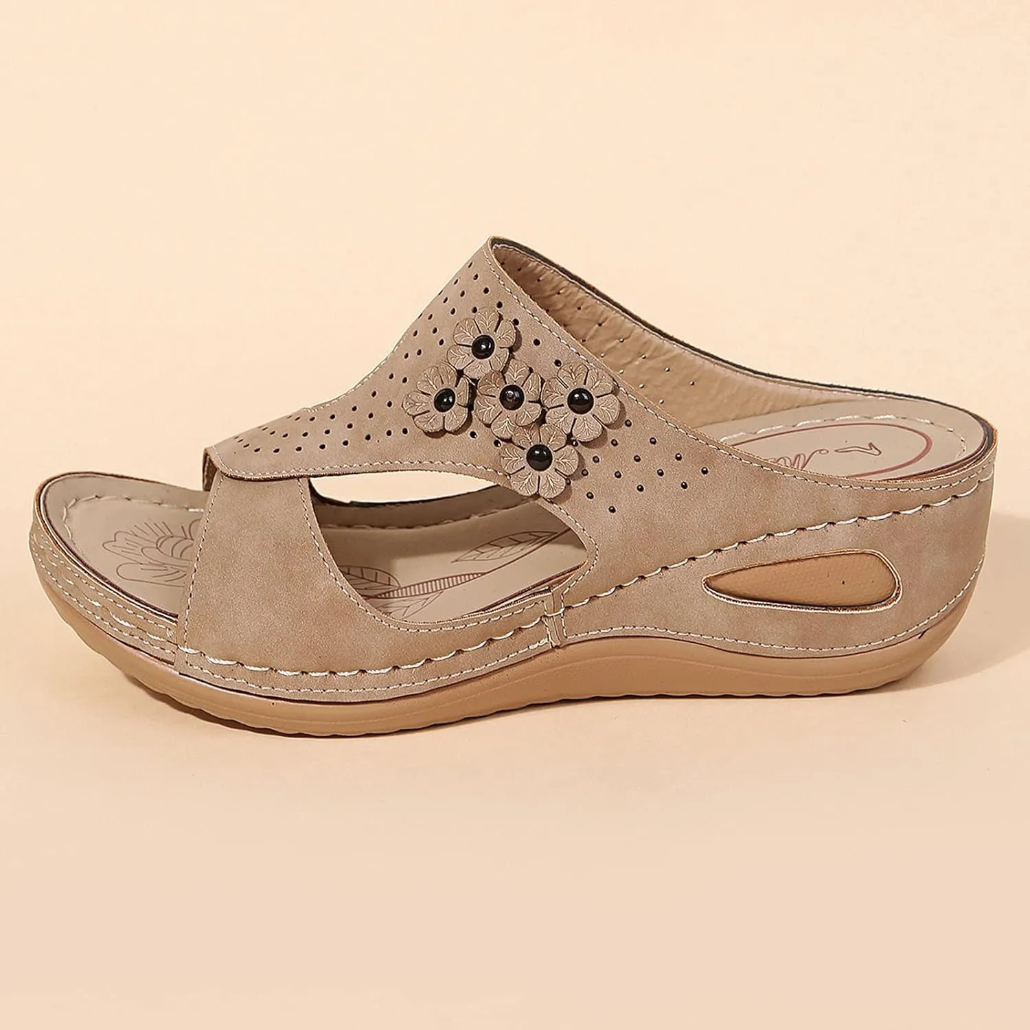 oiangi Sandals with Arch Support Fashion Flower Hollow Open Toe Wedge Sandals Summer Comfortable Casual Shoes