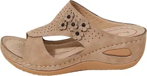 oiangi Sandals with Arch Support Fashion Flower Hollow Open Toe Wedge Sandals Summer Comfortable Casual Shoes