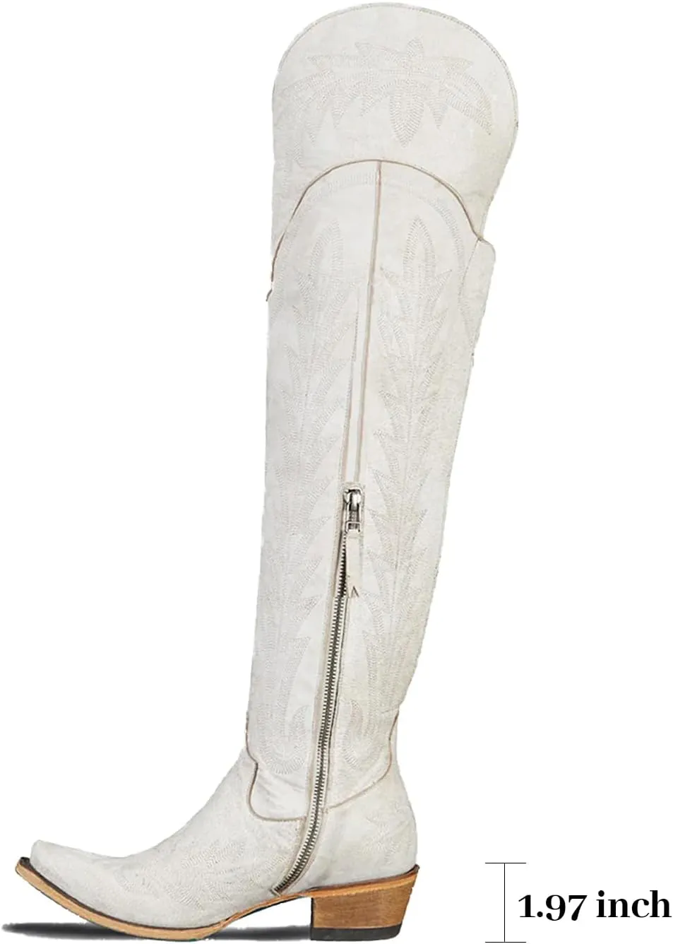 olomisa Over The Knee Cowboy Boots for Women Classic Embroidery Low Chunky Heel Side Zipper Thigh High Cowgirl Boots