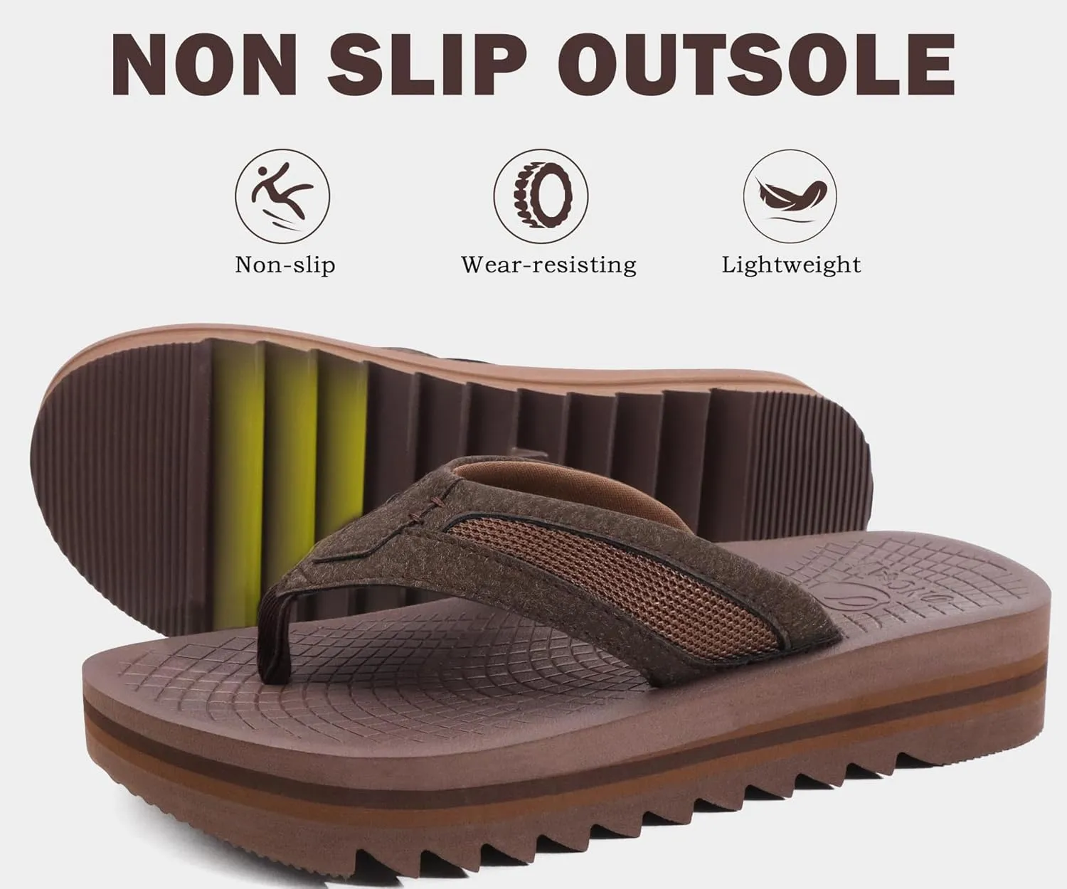 ONCAI Men's Flip Flops with Arch Support Orthotic Cushion Recovery Walking Slide Sandals for Men with Platform Summer Comfortable Soft Rubber Soles（US Size 7-15）