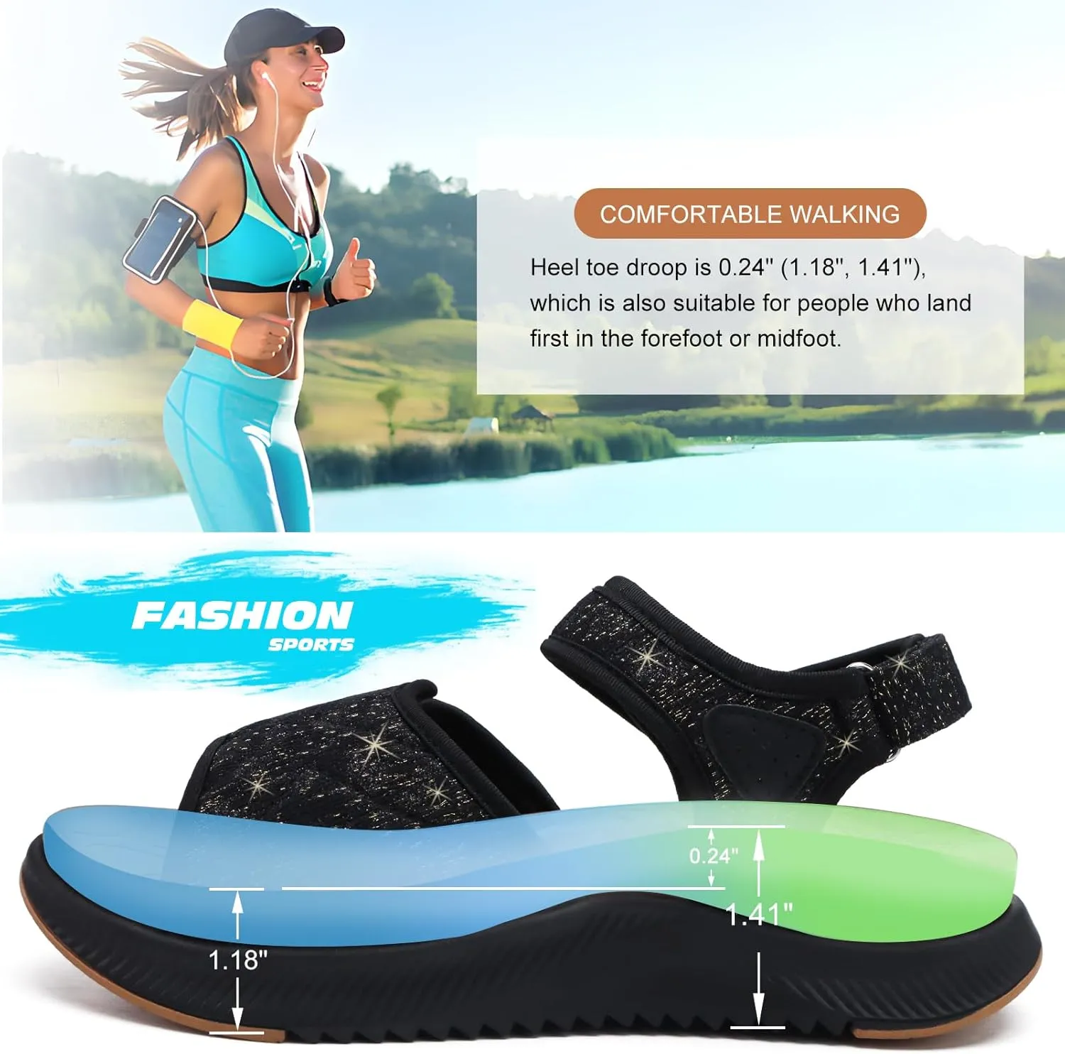 ONCAI Walking Sandals Women,Arch Support Hiking Sandals with Orthotic Outdoor Footbed for Plantar Fasciitis,Water Athletic Platform Sandalias Mujer with 3 Adjustable Strap (US Size 6-12)