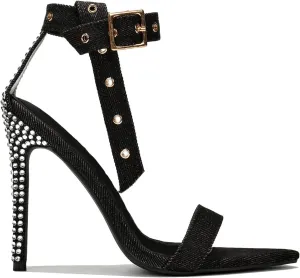 onlymaker Sexy Pointy Toe Rhinestone Beaded Stiletto Heeled Sandals for Women Single Band Buckle Strappy Canvas Crystal Summer Sandals