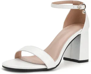 Open Toe Ankle Strap Heels Sandals, Women's Low Block Chunky Heels Party & Dating Dress Pumps Shoes