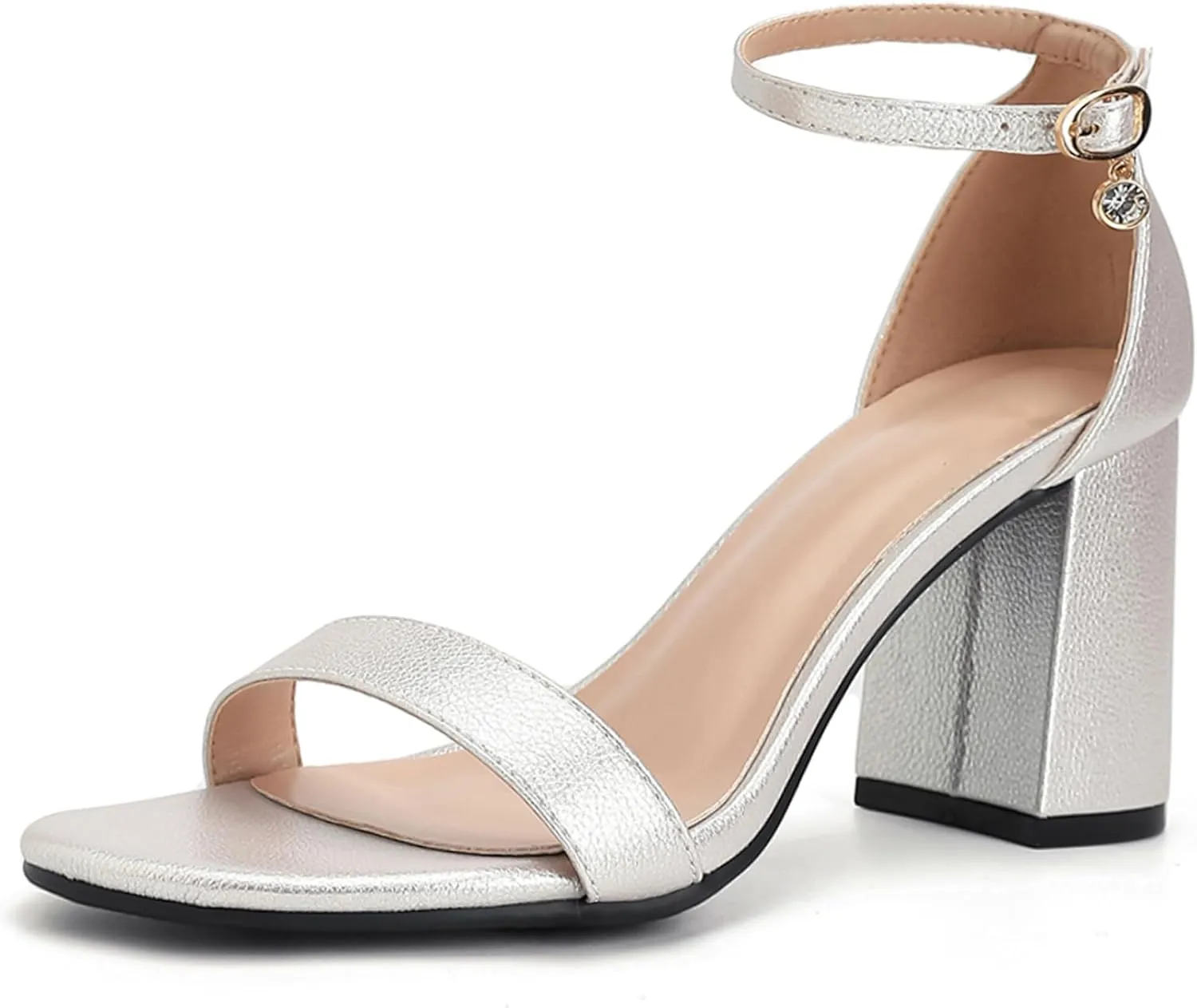Open Toe Ankle Strap Heels Sandals, Women's Low Block Chunky Heels Party & Dating Dress Pumps Shoes