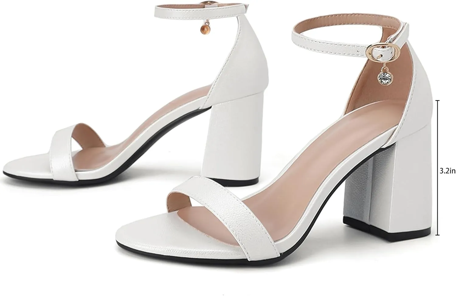 Open Toe Ankle Strap Heels Sandals, Women's Low Block Chunky Heels Party & Dating Dress Pumps Shoes