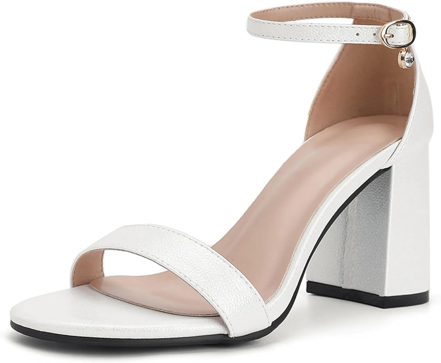 Open Toe Ankle Strap Heels Sandals, Women's Low Block Chunky Heels Party & Dating Dress Pumps Shoes