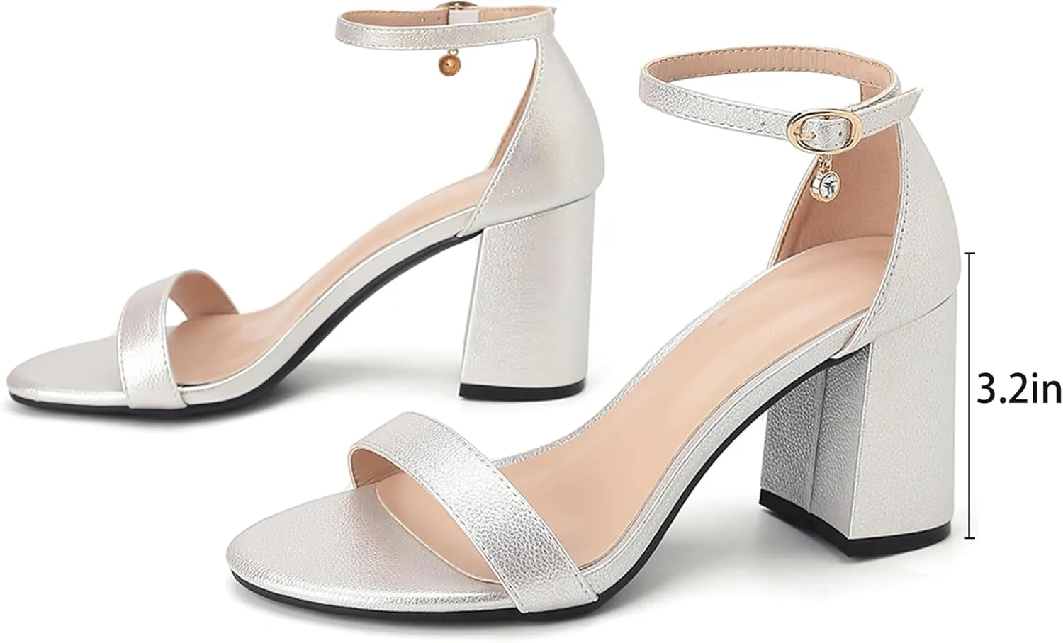 Open Toe Ankle Strap Heels Sandals, Women's Low Block Chunky Heels Party & Dating Dress Pumps Shoes