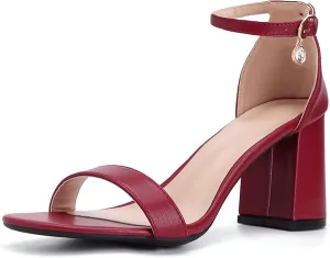 Open Toe Ankle Strap Heels Sandals, Women's Low Block Chunky Heels Party & Dating Dress Pumps Shoes