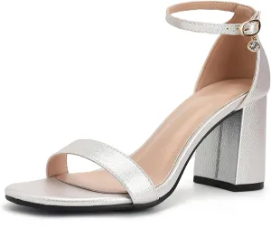 Open Toe Ankle Strap Heels Sandals, Women's Low Block Chunky Heels Party & Dating Dress Pumps Shoes