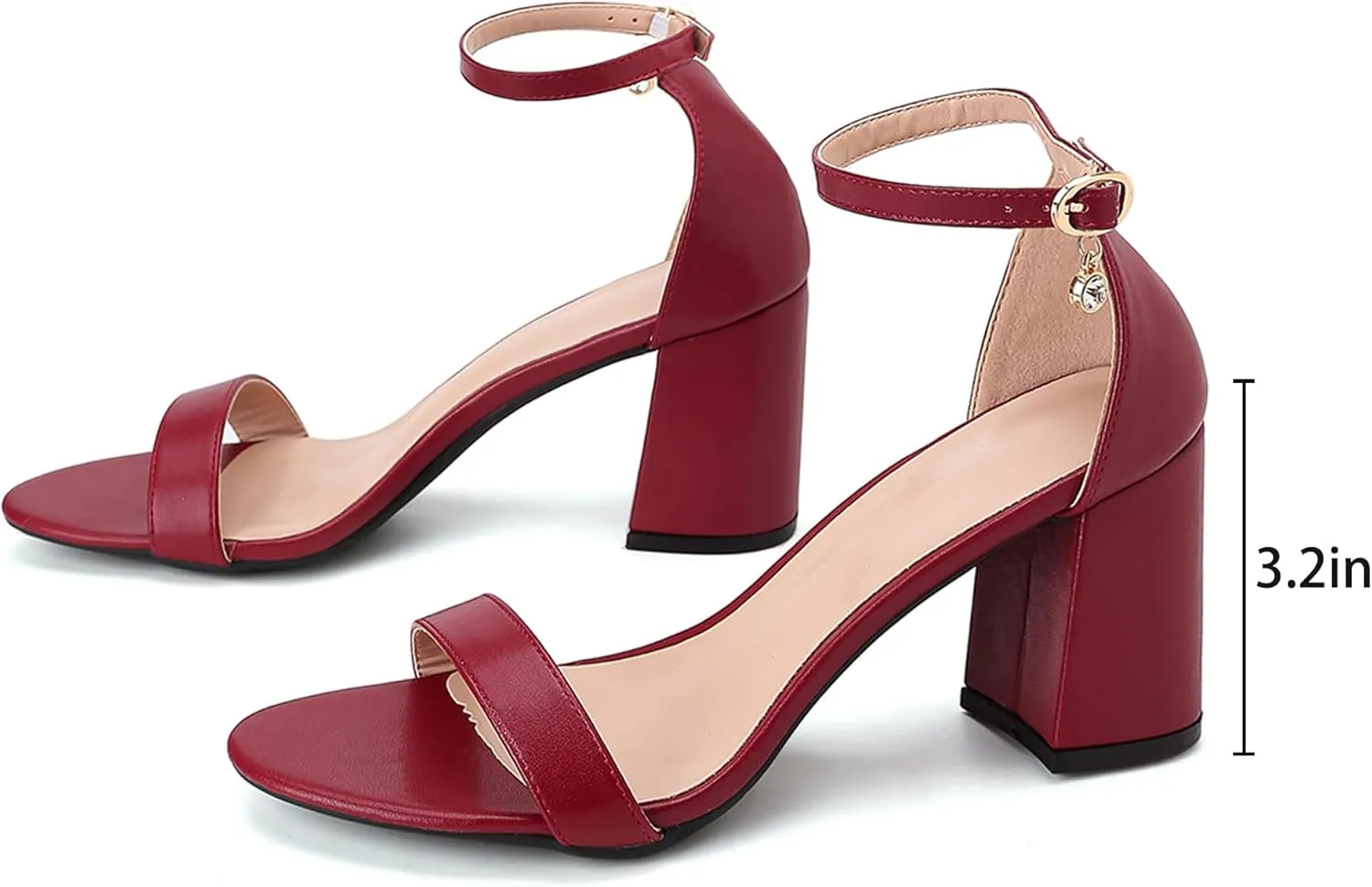 Open Toe Ankle Strap Heels Sandals, Women's Low Block Chunky Heels Party & Dating Dress Pumps Shoes