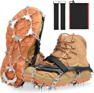 OROOTL Crampons Ice Cleats Snow Traction Grippers with 19 Stainless Steel Studs for Hiking Boots and Shoes Men Women Kids Anti Slip Snow Chains with Straps for Walking Camping Jogging Ice Fishing