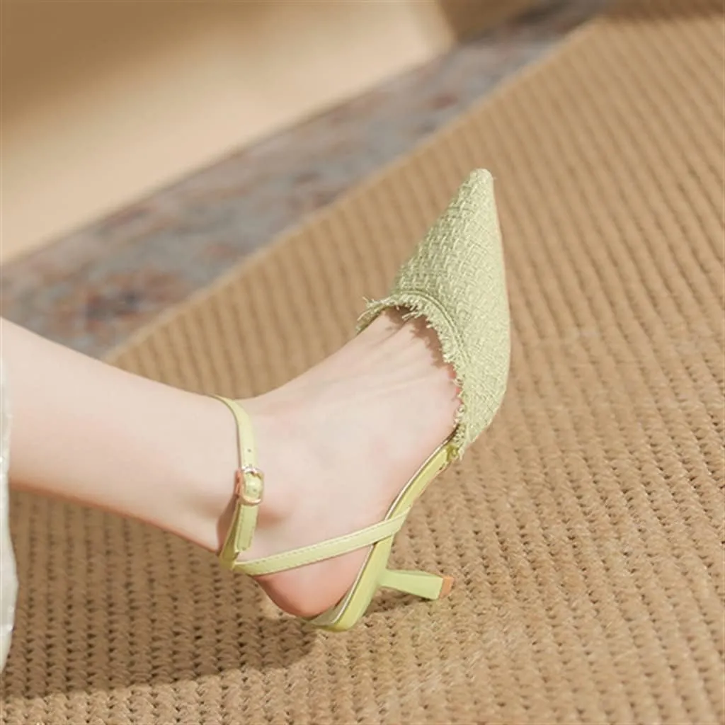 Package Sandals Female Pointed Back Hollow A Word Buckle with High Heels with Cheongsam 6.5cm