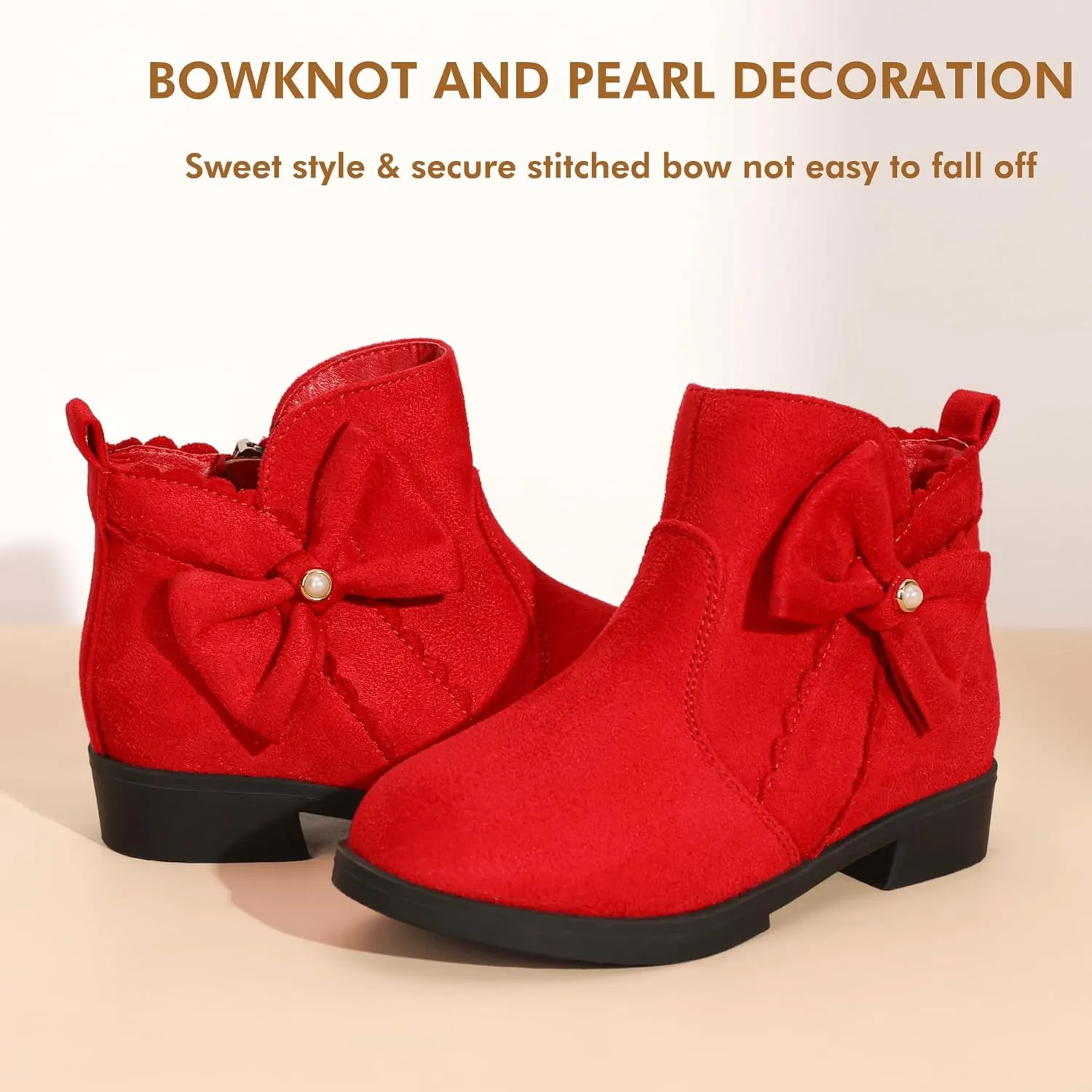 PANDANINJIA Toddler/Little Kid Girl's Clara Fashion Short Ankle Boots Pearls Bow Dress Booties with Zipper