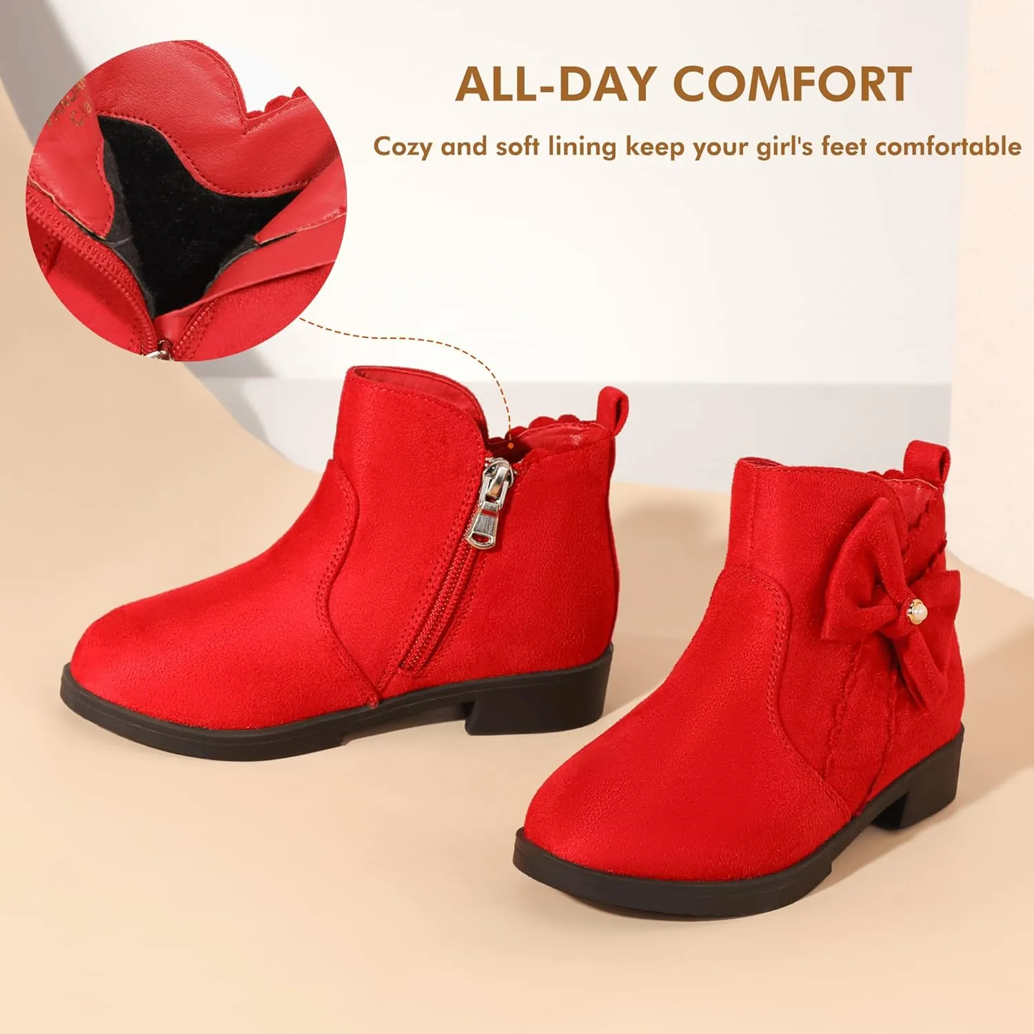 PANDANINJIA Toddler/Little Kid Girl's Clara Fashion Short Ankle Boots Pearls Bow Dress Booties with Zipper
