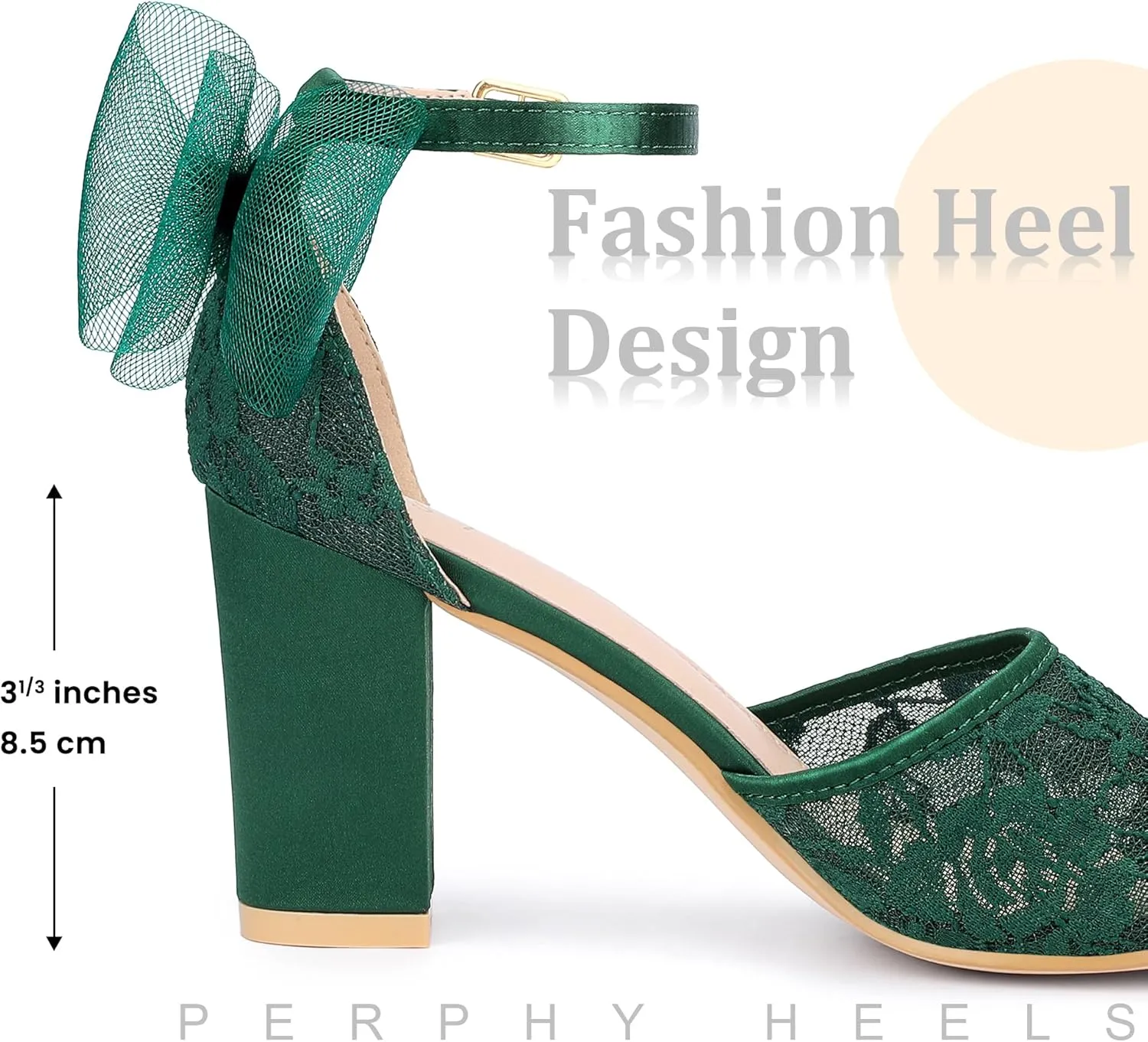 Perphy Lace Open Toe Bow Ankle Strap Block Heel Sandals for Women