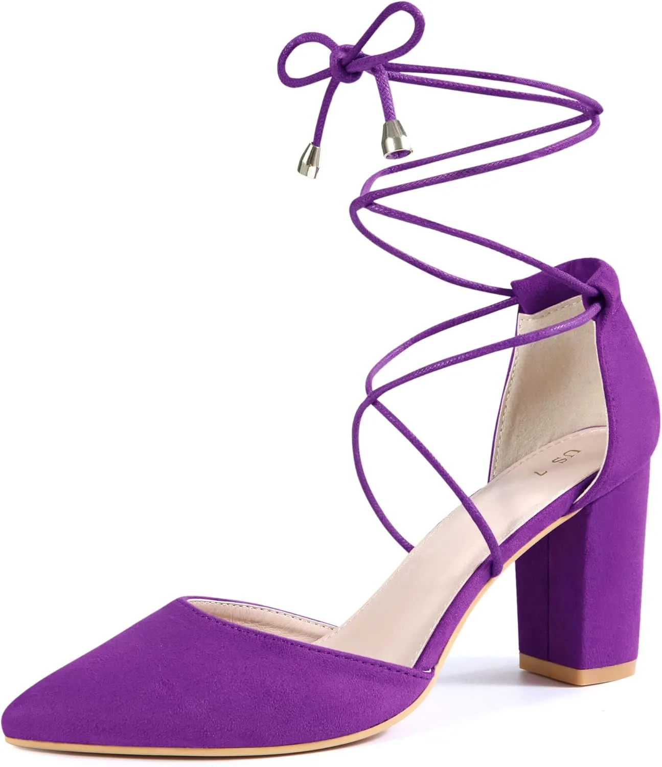 Perphy Lace Up Closed Toe Chunky Heels Sandals Pumps for Women