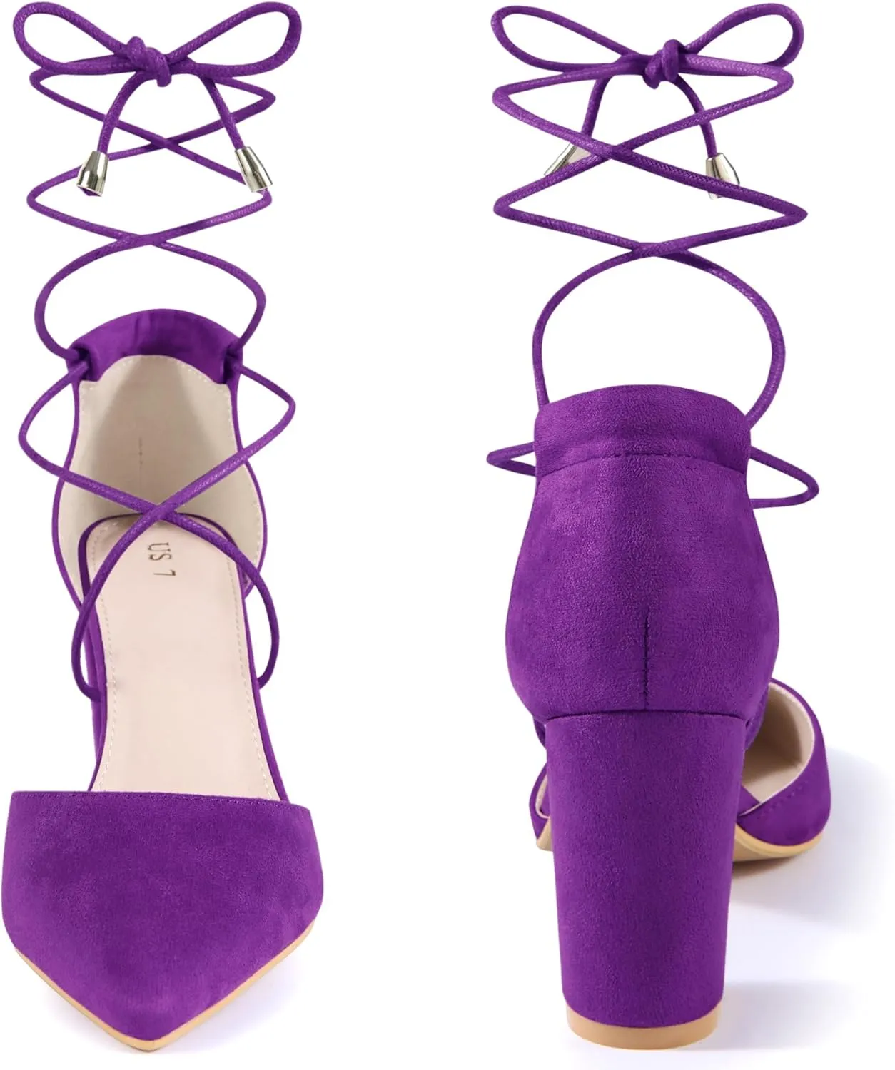 Perphy Lace Up Closed Toe Chunky Heels Sandals Pumps for Women