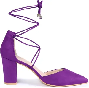Perphy Lace Up Closed Toe Chunky Heels Sandals Pumps for Women