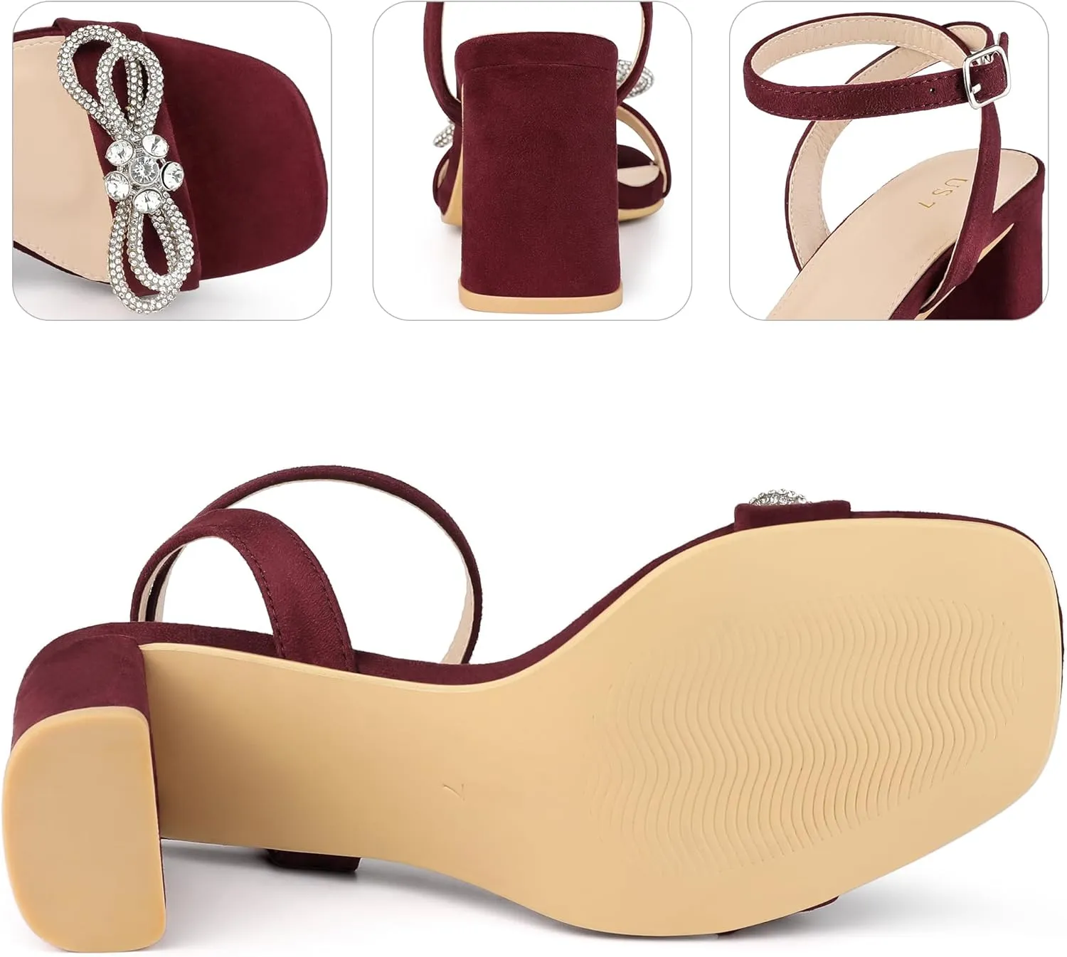 Perphy Rhinestone Bow Slingback Chunky Heels Sandal for Women