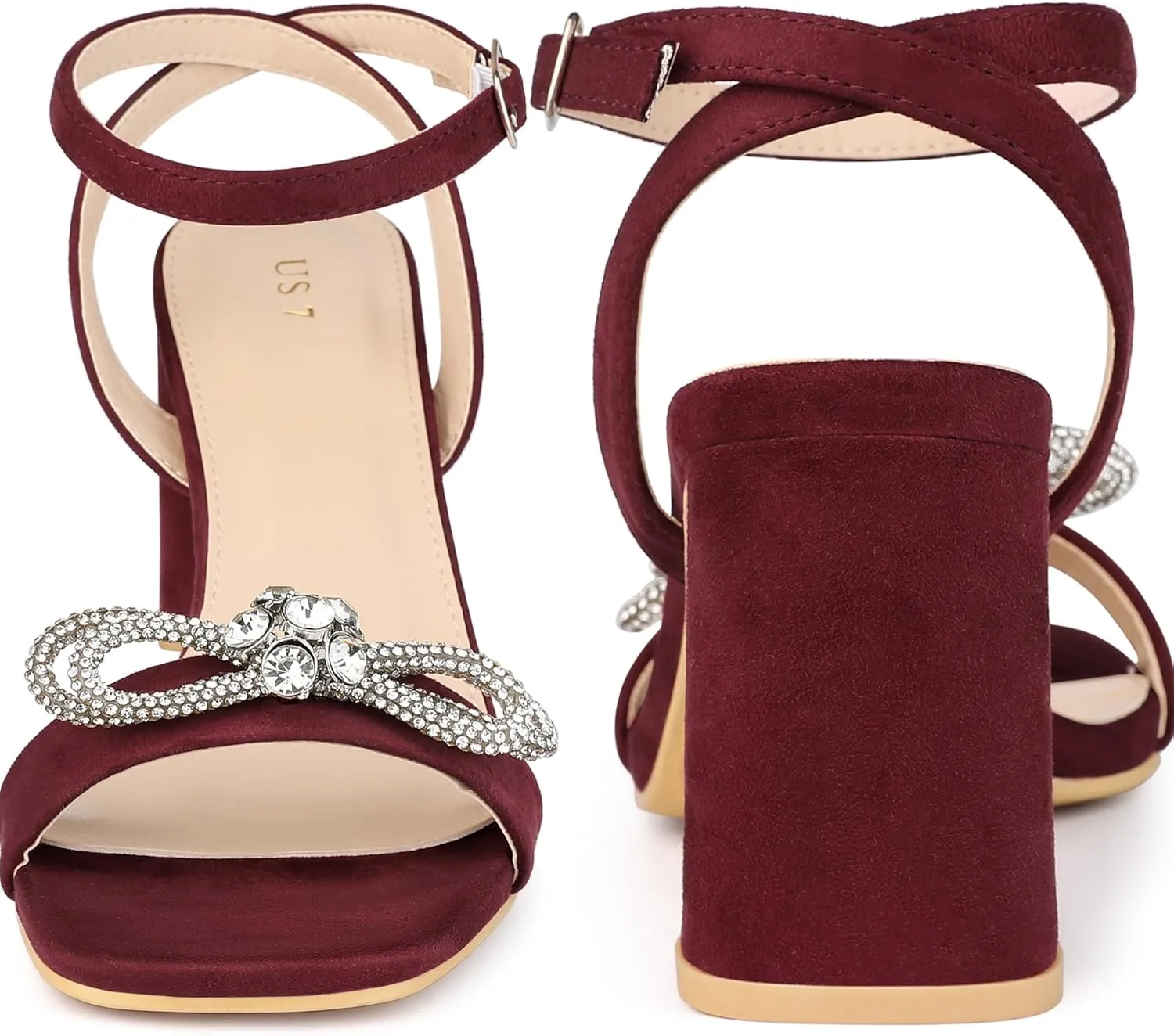 Perphy Rhinestone Bow Slingback Chunky Heels Sandal for Women
