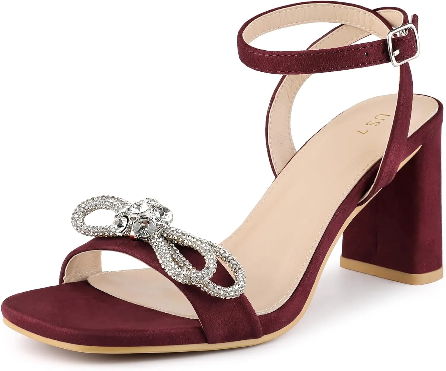 Perphy Rhinestone Bow Slingback Chunky Heels Sandal for Women