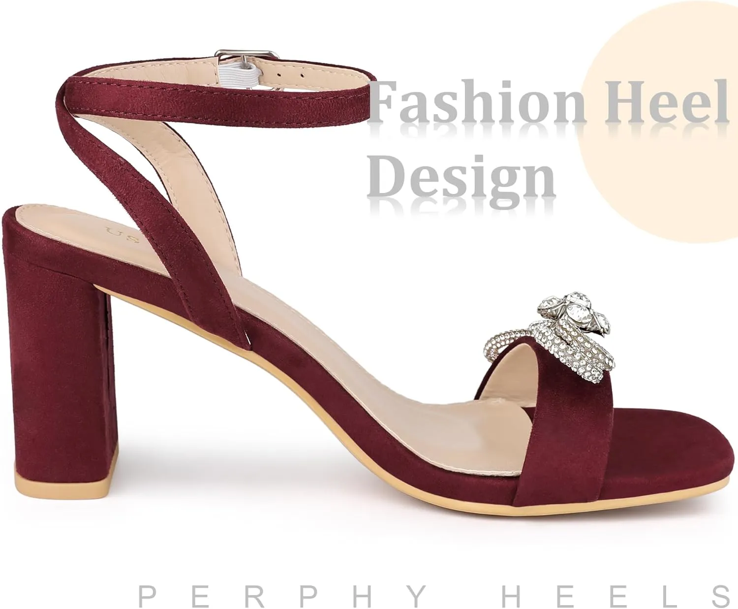 Perphy Rhinestone Bow Slingback Chunky Heels Sandal for Women