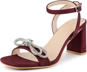 Perphy Rhinestone Bow Slingback Chunky Heels Sandal for Women