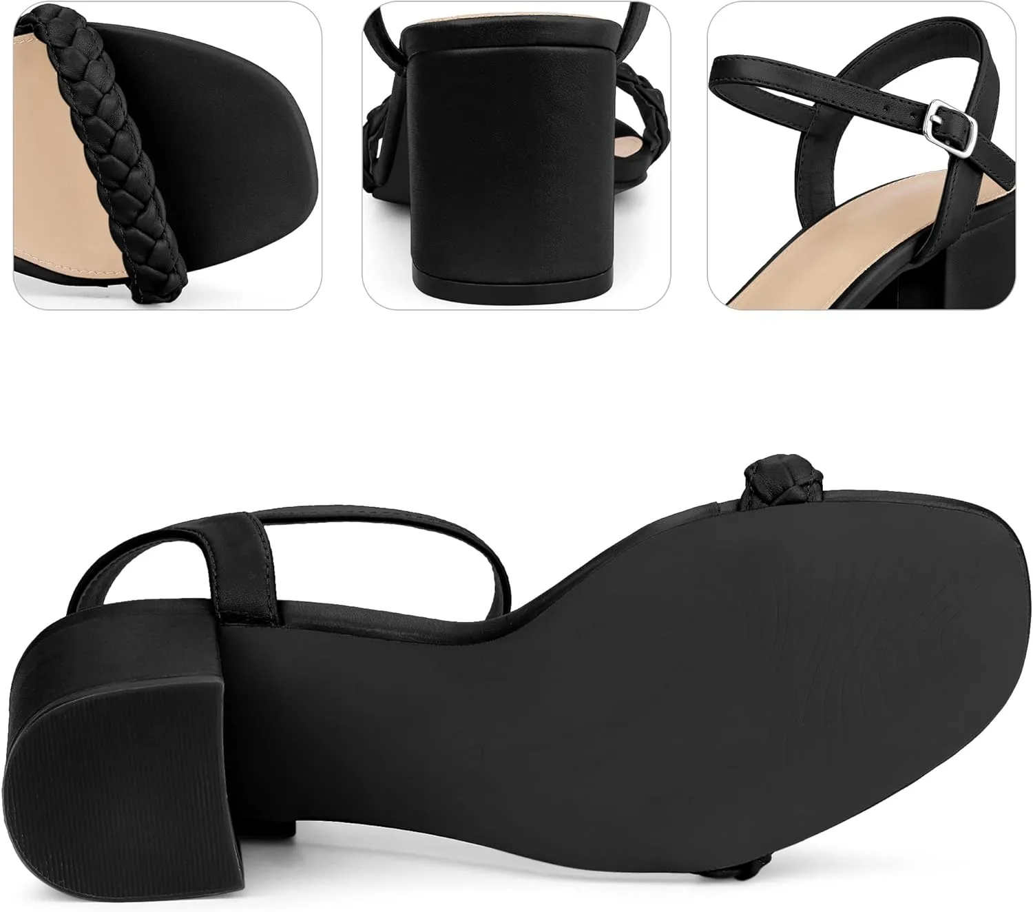 Perphy Square Toe Heels Woven Braided Chunky Heel Sandals for Women