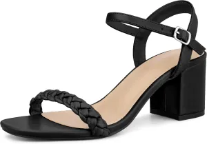 Perphy Square Toe Heels Woven Braided Chunky Heel Sandals for Women