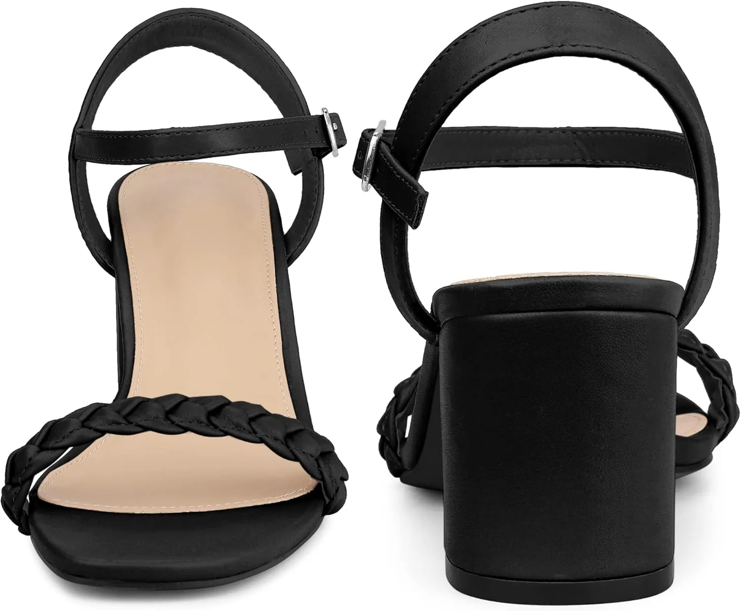 Perphy Square Toe Heels Woven Braided Chunky Heel Sandals for Women