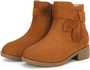 PiePieBuy Kids Girls Tie Knot Ankle Boots Chunky Low Block Heel Chelsea Dress Booties Winter Shoes With Zipper