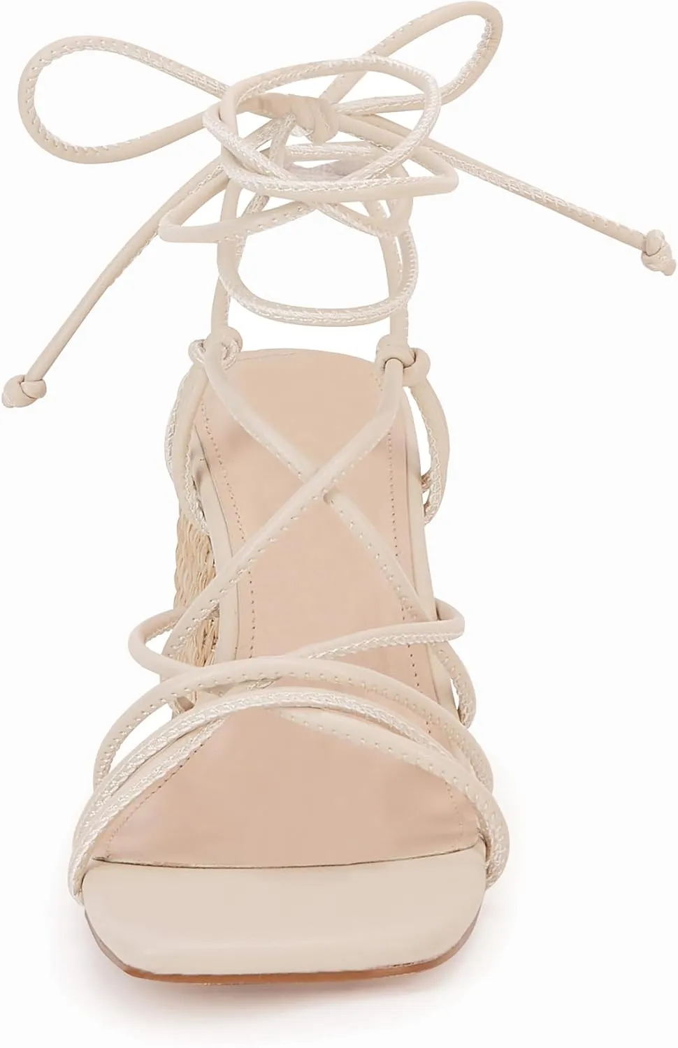 PiePieBuy Women's Lace Up Chunky Braided Heel Sandals Square Toe Strappy Ankle Strap Heels