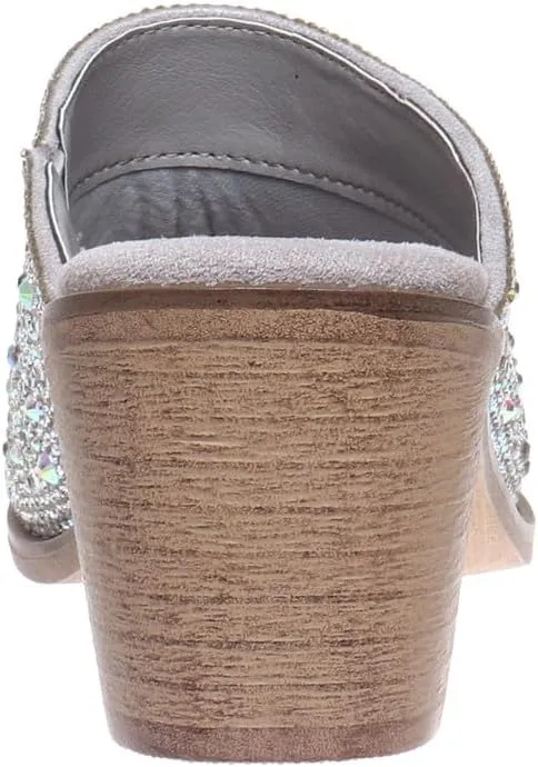 Pierre Dumas Women Pointed Toe Rhinestone Slip on Mules Chunky Heel Sandals